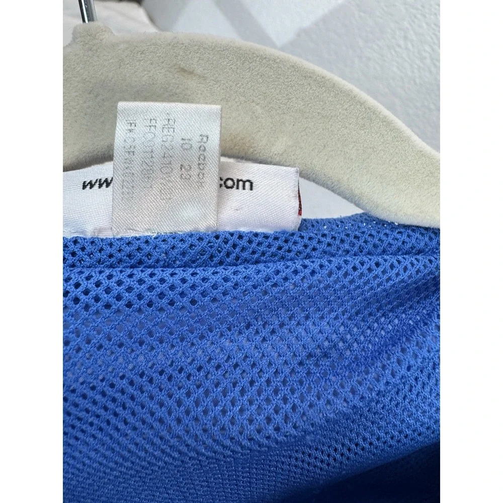 (409) Reebok Women Cropped Windbreaker Jacket Blue Hooded Athletic Small (Read)